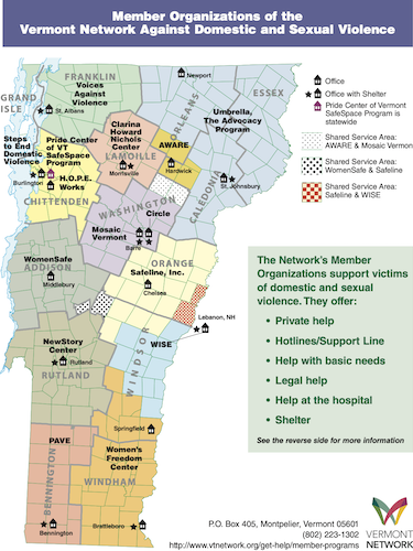 map of vermont with vermont network organizations